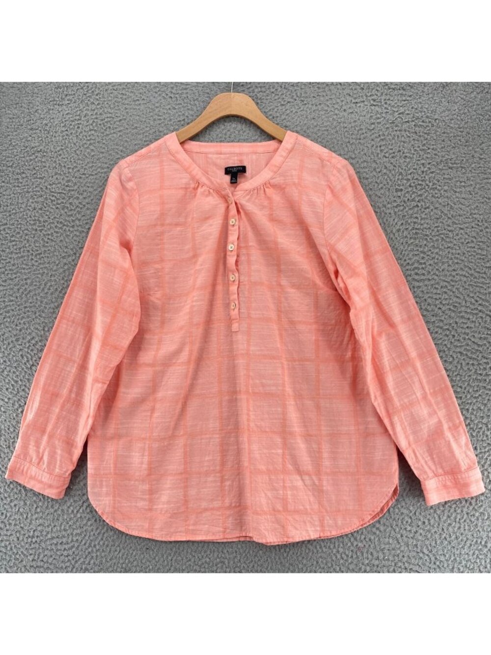 Talbots Top Womens Large Petite Pink Tonal Stripe 1/4 Button Long Sleeve Casual